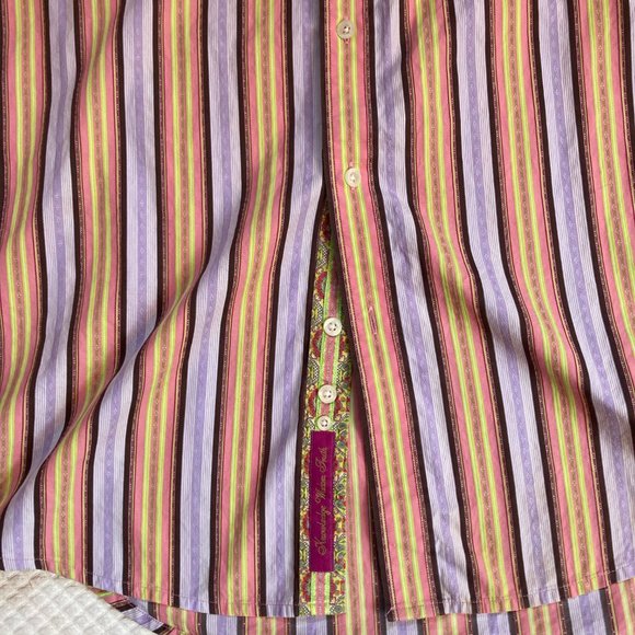 Robert Graham Mens Sz XL Striped Long Sleeve Shirt Contrast Cuffs Multicolor - Picture 4 of 15